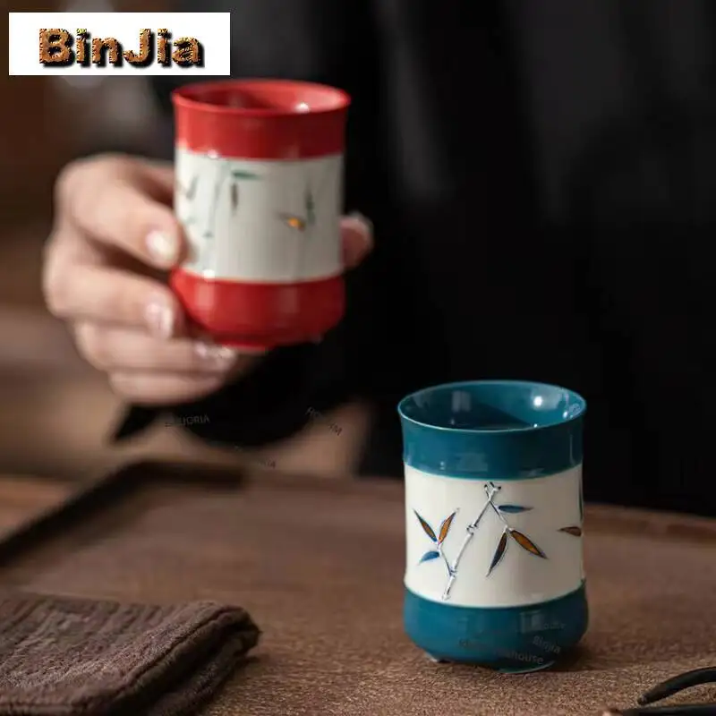 90ml Gold Drawing Hand Drawn Bamboo Teacup Retro Tea Bowl Set Of Cups Tea-tasting Fragrance Cup Chazhan Master Cups Tea Items
