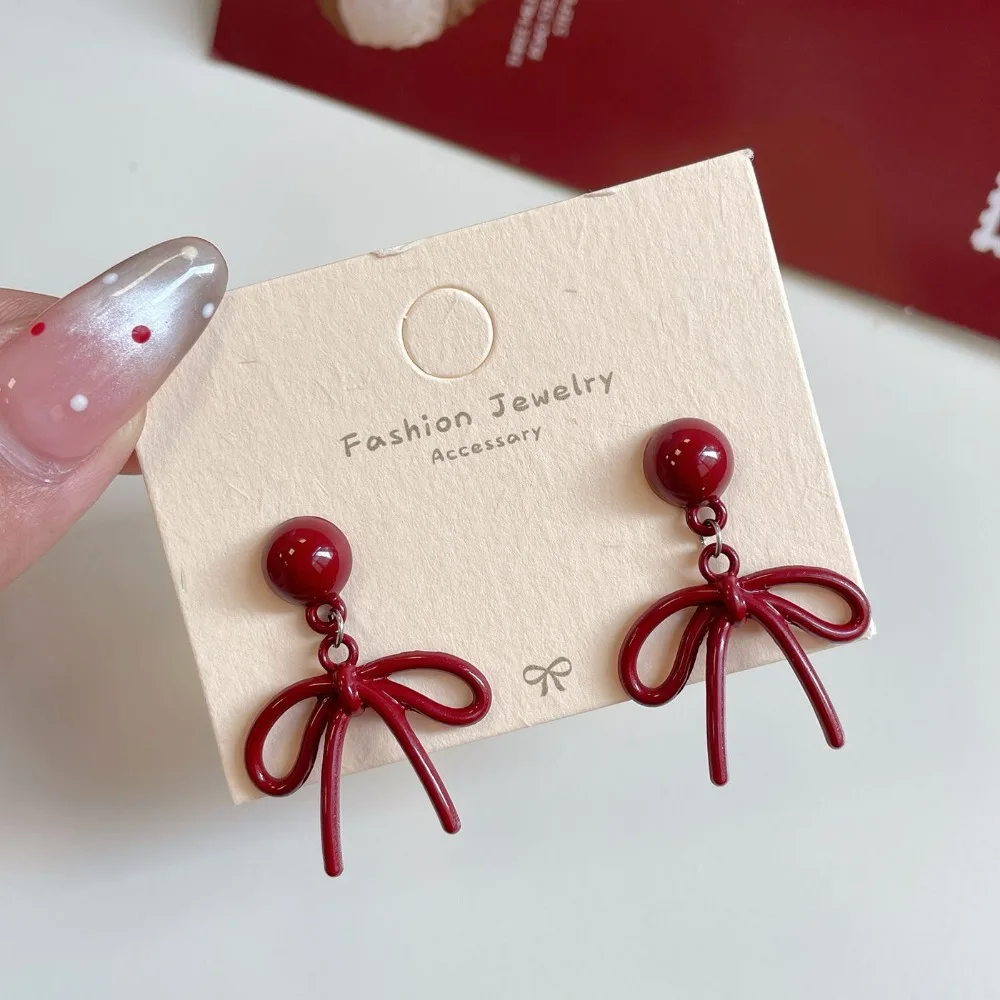 Retro Red Bowknot Stud Earrings Image 7