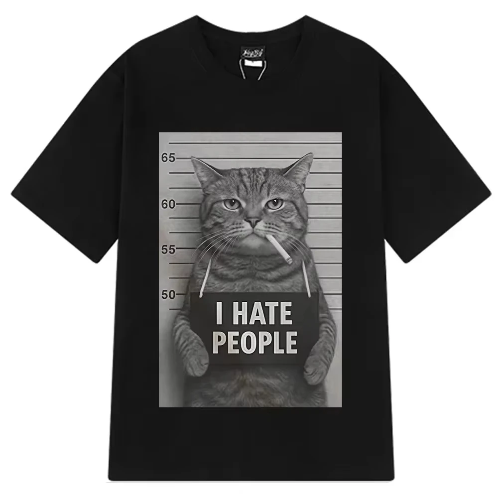 Funny Cat Mugshot Graphic Tee Cotton Perfect for Summer Streetwear Trendy Sarcastic Pet Lover Style Summer  High-Quality TShirts