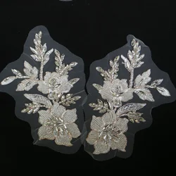 2pc/pair Luxury glass rhinestone beaded patches for clothes DIY sew on flower appliques wedding dresses embroidery