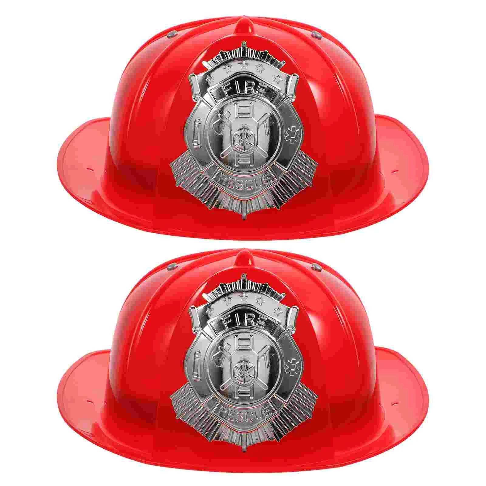 

2 Pcs Party Hats Children Fireman Costume Accessory Kids Firefighter Toy