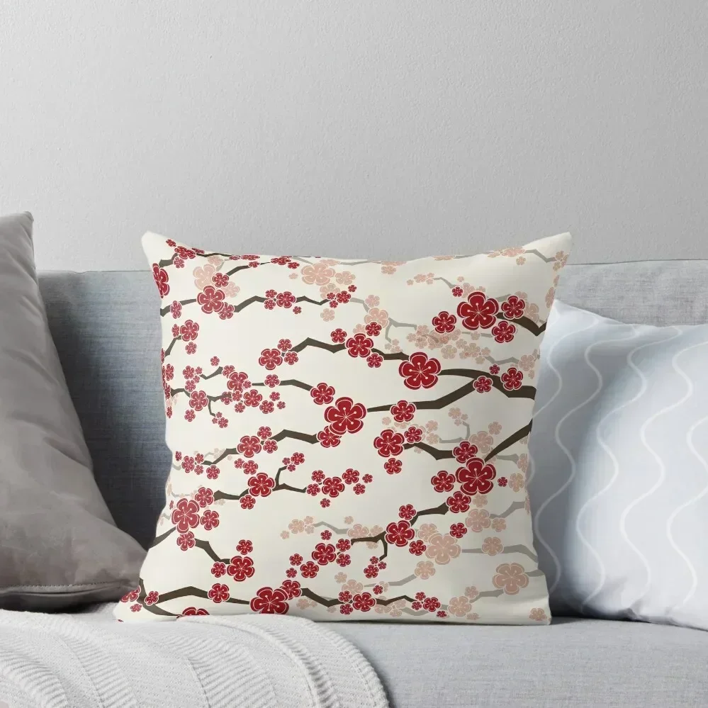 

Red Oriental Cherry Blossoms On Ivory Zen Japanese Sakura Flowers  fatfatin Throw Pillow Sofa Covers pillow