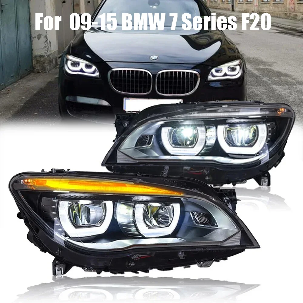 Car Headlight Assembly for BMW 7 Series F02 730 740Li 09-15 LED Daytime Running Driving Lamp Angel eye Turn Signal