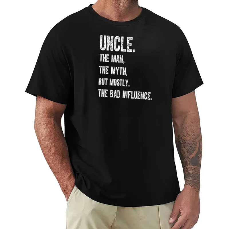 Men's Uncle The Man The Myth But Mostly The Bad Influence Funny Graphic Print Casual Cotton Text Letters Loose T-Shirt