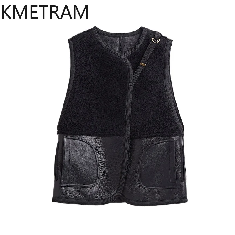 Chaleco de piel de oveja merino de alta calidad KMETRAM, chaquetas de invierno para mujer, abrigo de piel de cuero genuino de doble cara, chalecos para mujer.