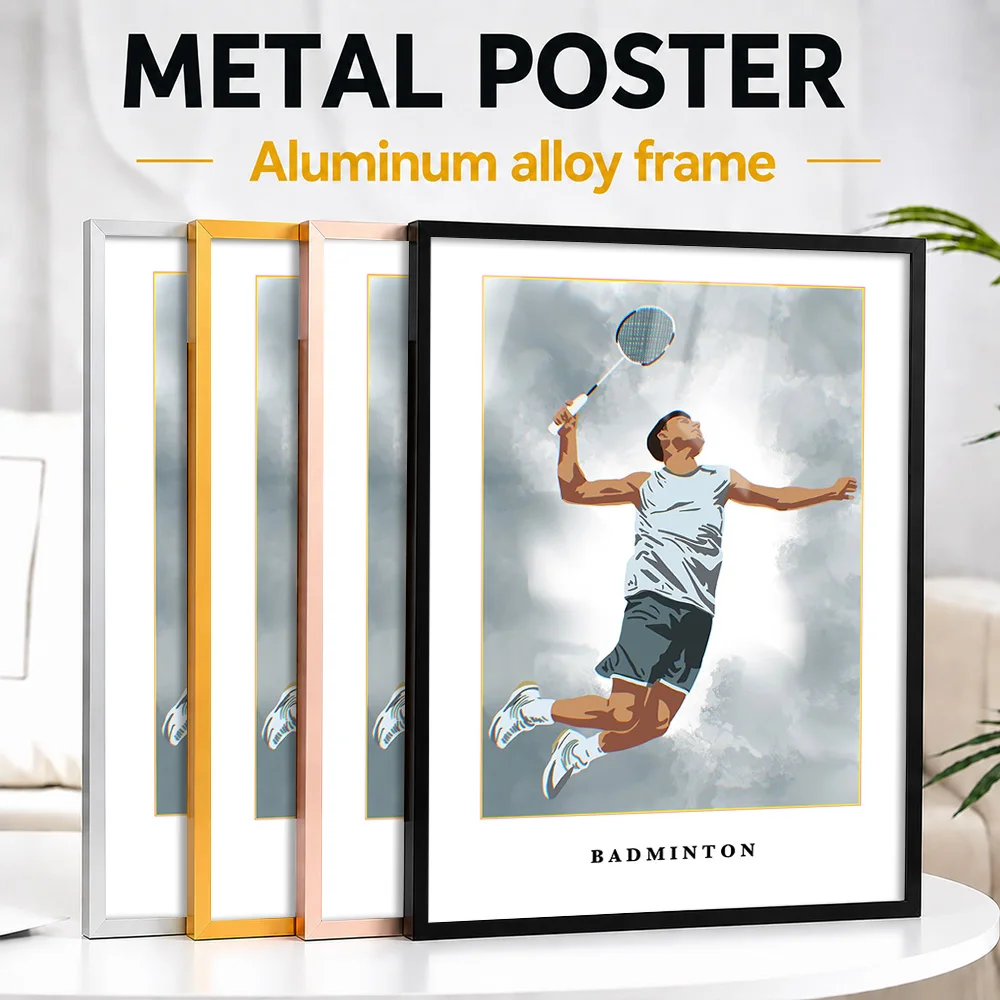 Badminton Smash Player Framed Metal Print Customized Photo Minimalist Athlete Style Wall Art For Game Room Ideal Birthday Gift