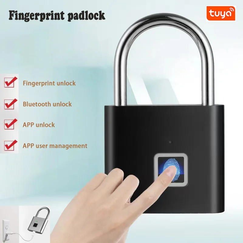 

Fingerprint Padlock Tuya Smart USB Rechargeable Door Lock Waterproof Biometric Thumbprint Door Padlocks Zinc Alloy Smart Life