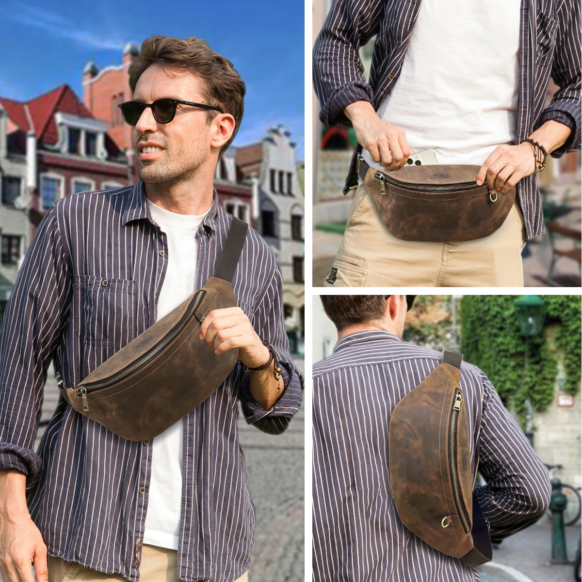 Timeless Vintage-Inspired Casual Large-Capacity Multi-Functional Men's Waist Pack, Complete with Multiple Pockets