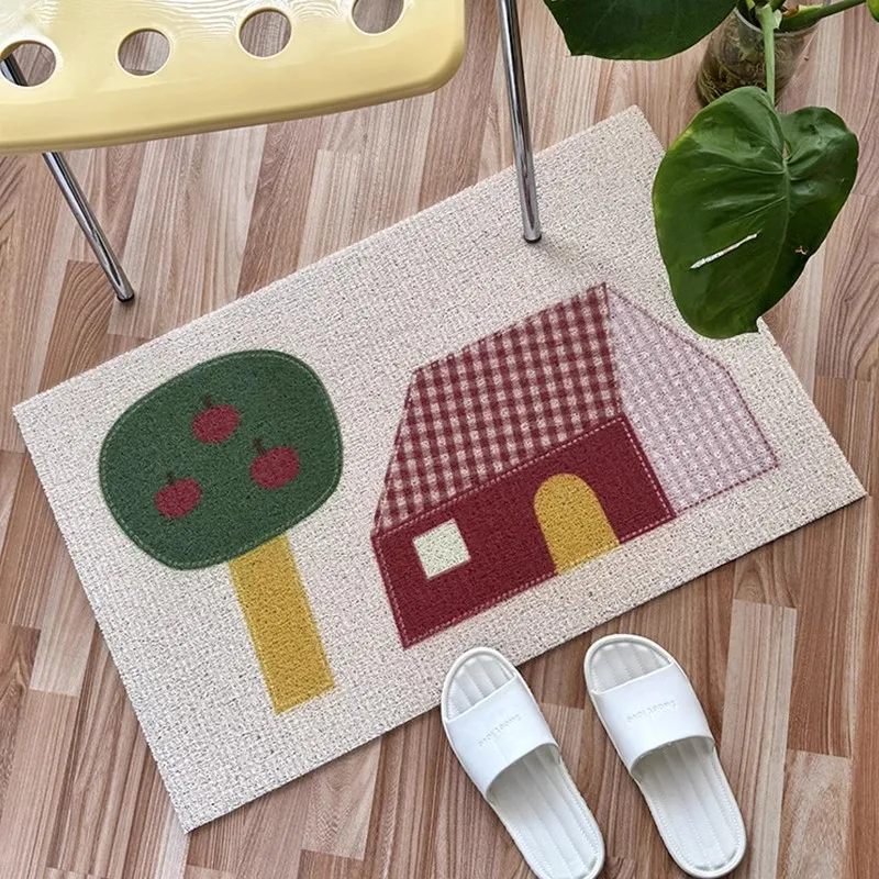 Cute House PVC Doormat Cuttable Entrance Welcome Mat Easy Care Rug Carpet Floor Tidy Pad Outdoor Aesthetics Home Room Decor