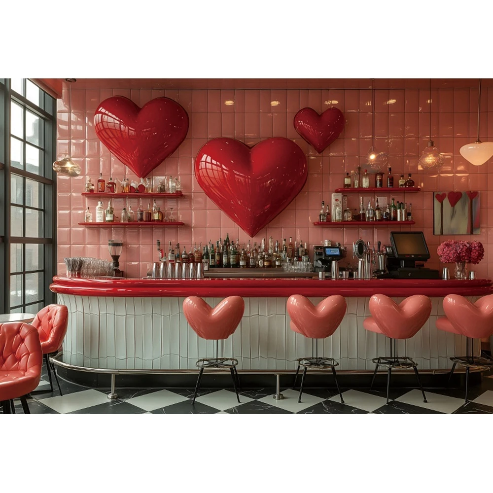 Valentines Day Photography Backdrop Heart Shaped Lamp Romantic Theme Proposal Scene Bar Party Decoration Background