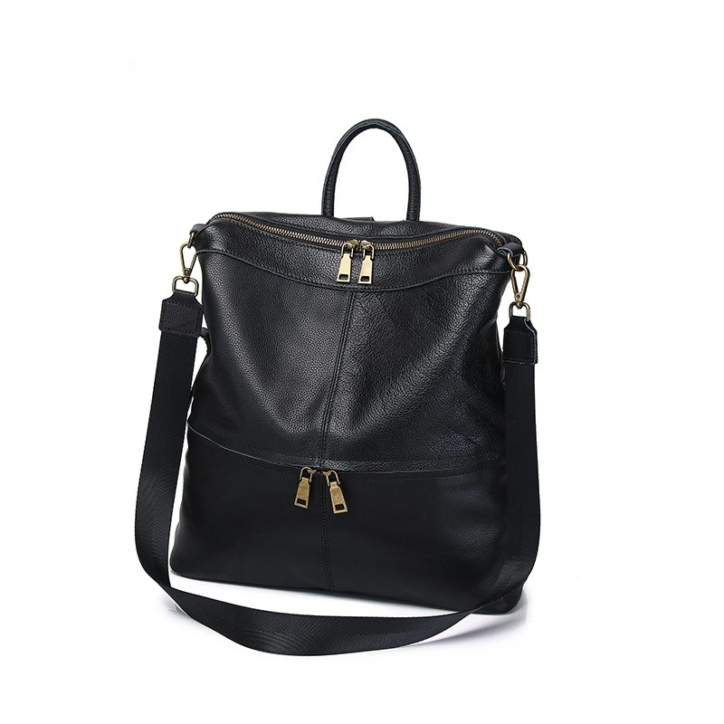 Nesitu Highend A4 Black Top Grain Genuine Leather Daily Women's Backpack Cowhide Girl Travel Shoulder Bag M3329