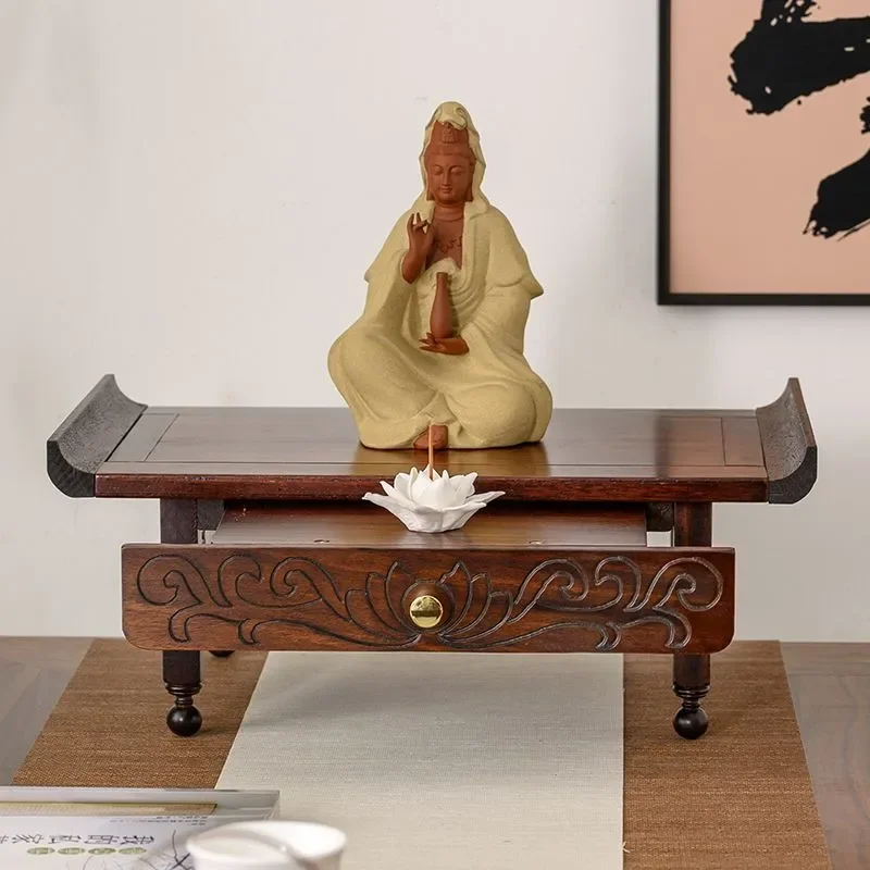 Wooden Buddha Statue Base Offering Table Platform for Guanyin Shrine Decor Elevated Display Stand for Religious Figurines