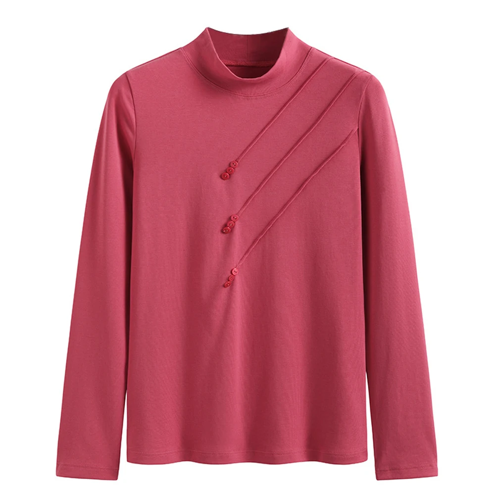 Korean version orange high neck long sleeved T-shirt for women's spring and autumn fashion plus size slim fit fishbone casual to