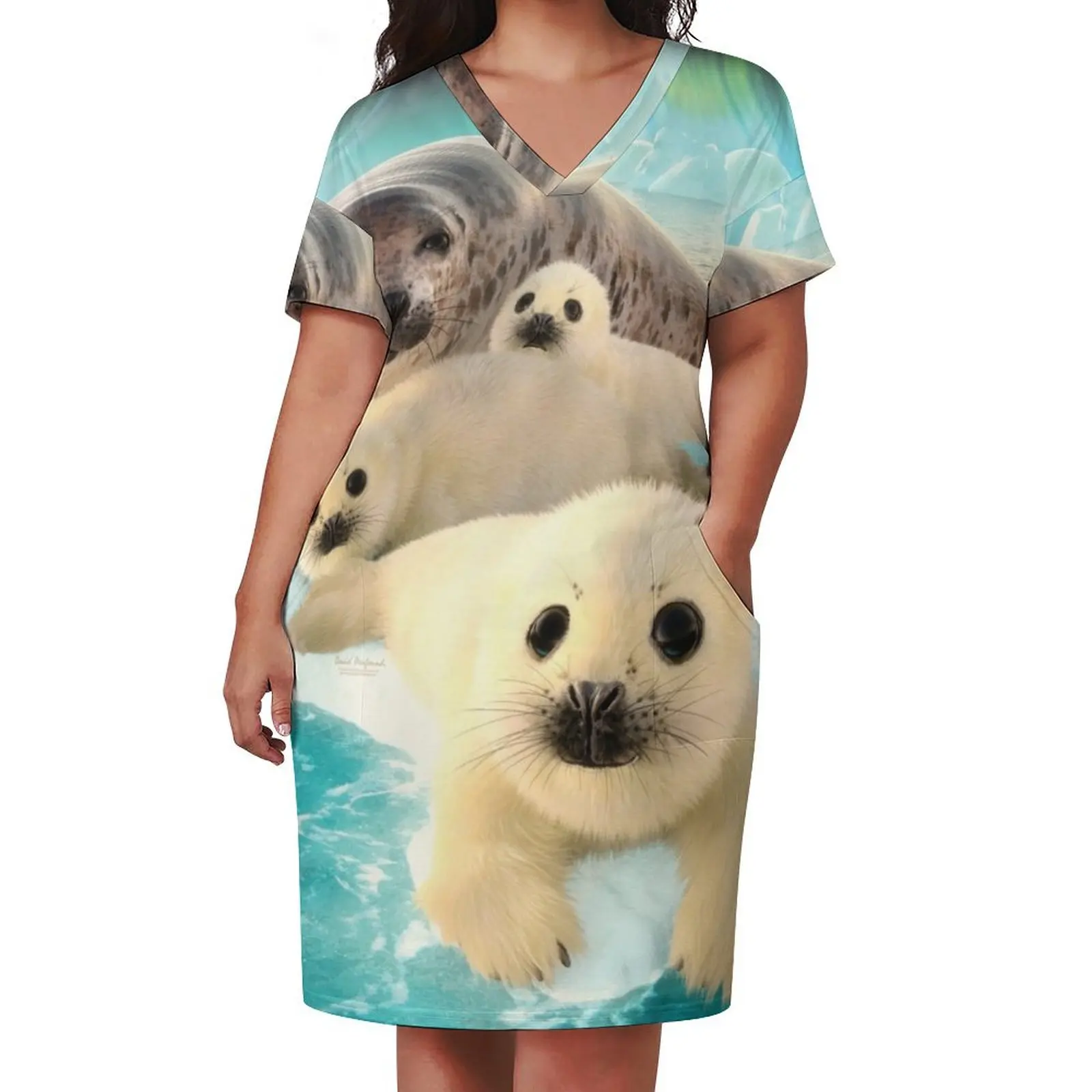 Grey seals arctic Loose Pocket Dress womens dress Female clothing