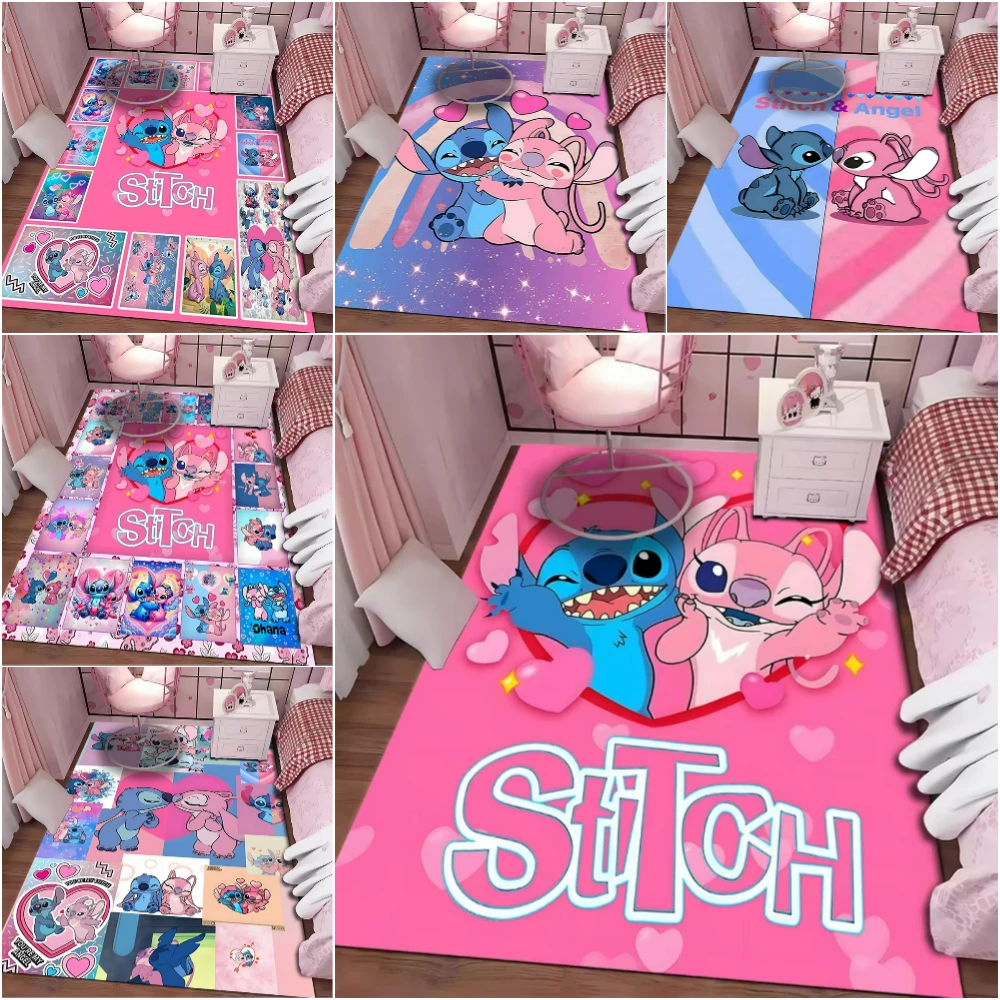 

MINISO Disney Stitch Angels Love Pink Print Rug Carpet for Living Room Bedroom Decor Balcony Lounge Soft Rug Playmat for Kids