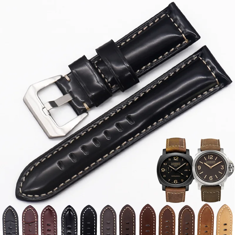 Suitable for Peinahai Watch Band Needle clasp Leather Men PAM111 441 Crazy Horse Leather Watch Band 20 | 22 | 24 | 26mm