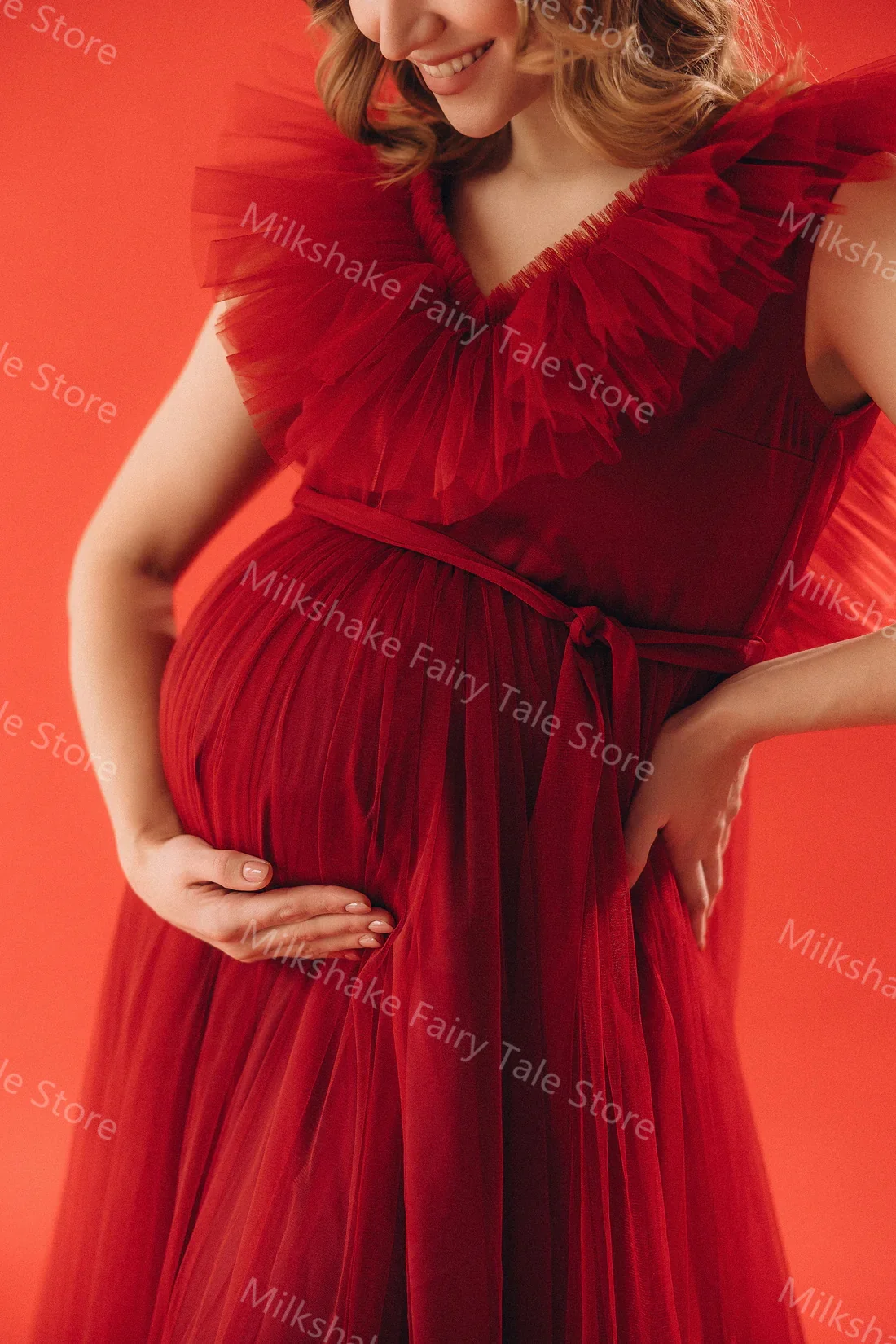 Vintage borgonha roupões de maternidade para foto tule sem mangas mulheres vestidos de gravidez com decote em v babados vestidos de sessão de fotos personalizados