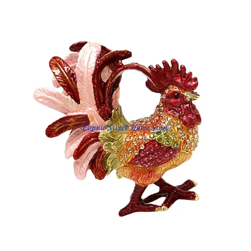 LXAF Künstlerische Emaille-Hahn-Ornamentbox, perfekt für die Aufbewahrung von Schmuckzubehör – Detail 4