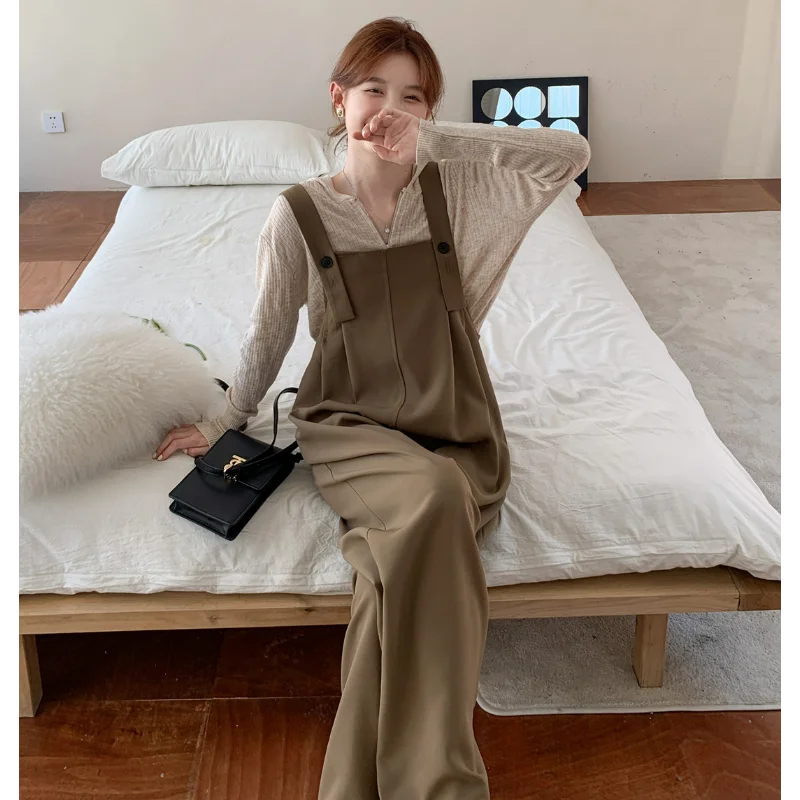 French Khaki Jumpsuits Women Clothes Playsuits Overalls Dungaree Simple Loose Rompers Age-reducing Casual Thin Straight Casual