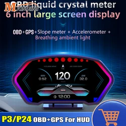 P3 P24 Car Head Up Display with Alarm Dual System OBD2+GPS Water Temp Turbo Press Speedometer Slope instrument Car Accessory