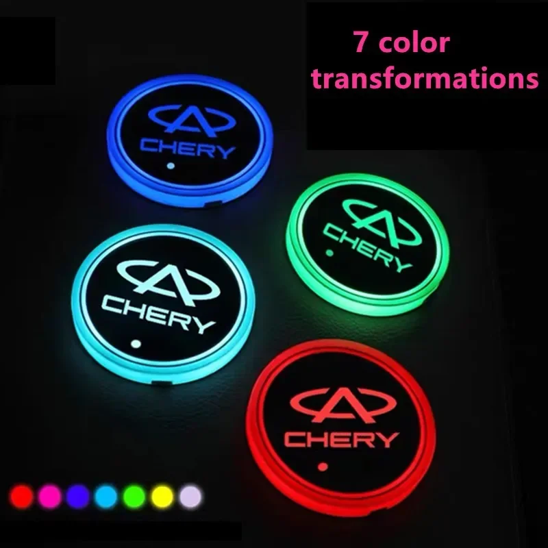 2x For Chery Tiggo 8 Arrizo 5 Pro GX 5X EQ7 Tiggo 7 Pro 2023 Car Led Luminous Coaster Atmosphere Light Water Cup Mat Accessories