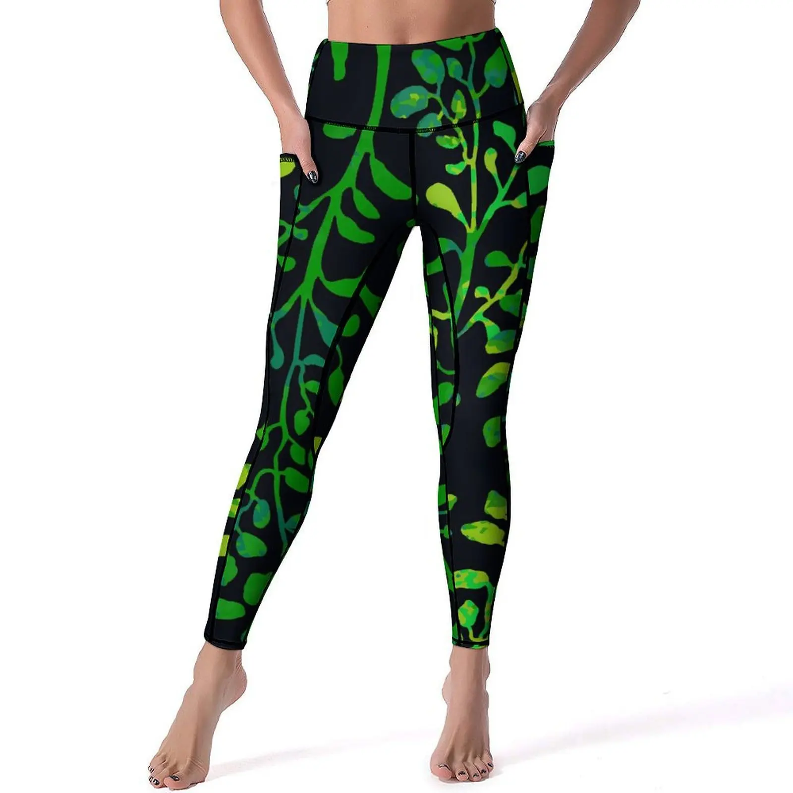 Green Leaf Leggings Foliage And Plants Workout Yoga Pants Push Up Novelty Leggins Stretch Design Sports Tights Birthday Gift