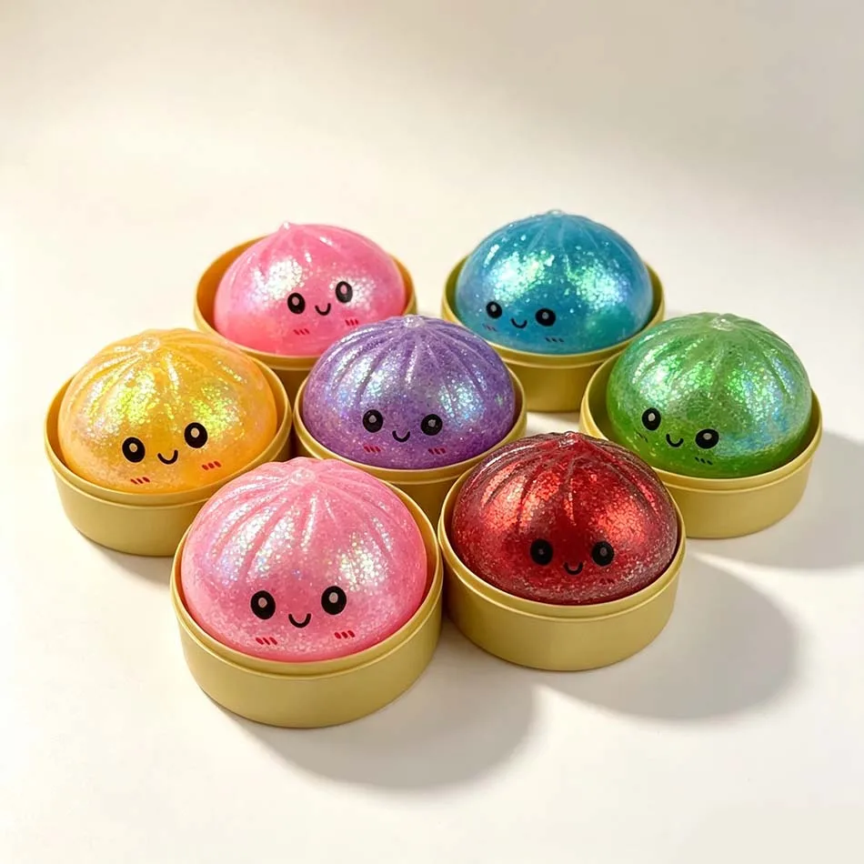 Hot Realistic Giant Dumpling Squeeze Toy with Bamboo Steamer Soft TPR Dough Ball Decompression Fidget Toy Funny Creative Gift