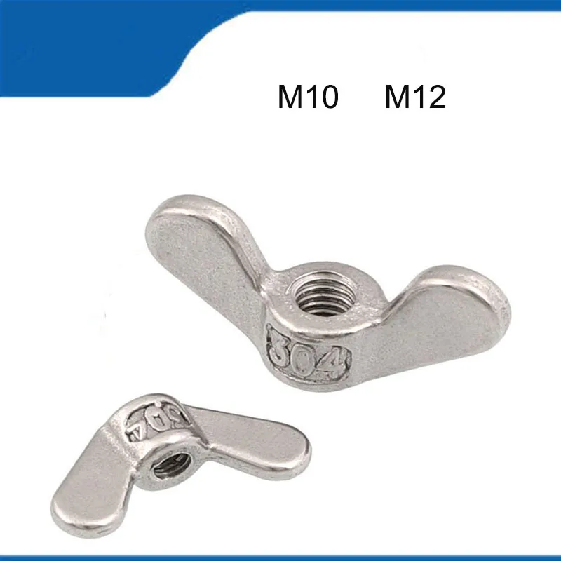 High Quality 6PCS M10 M12 304 Stainless Steel Large Ears Hand Tighten Nut Butterfly Nut Ingot Type Two Claw Nuts