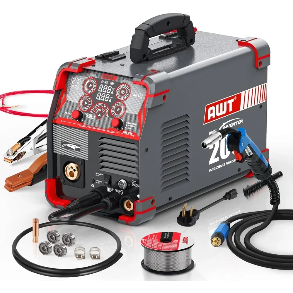 % a para soldador, 200Amp 8 en 1 MIG de gas/núcleo de flujo sin gas MIG/palo/levantamiento TIG/soldadura por puntos/pistola de carrete soldador MIG de aluminio,