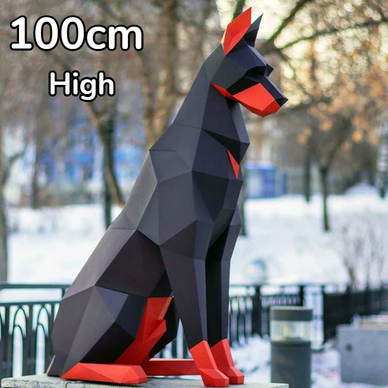 High Doberman Dog 3D Paper Model, Animal Sculpture Papercraft, DIY Paper, Geometric Origami, Home Decorations Accessories, 100cm