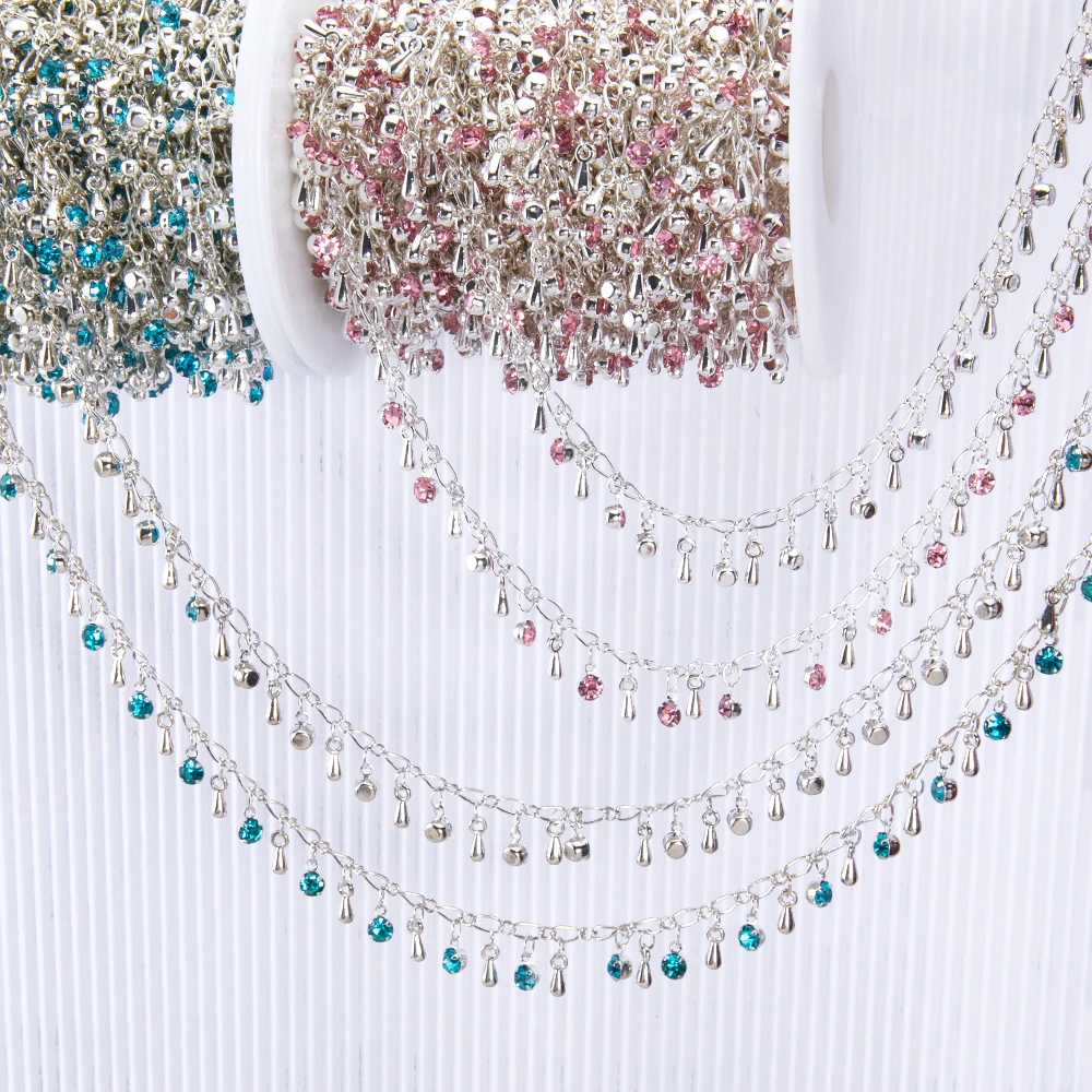 50CM 1M Shiny Crystal Beads Charms Bracelets Chains Butterfly Pendants Copper Chains Women Clothing Jewelry Making DIY Necklaces