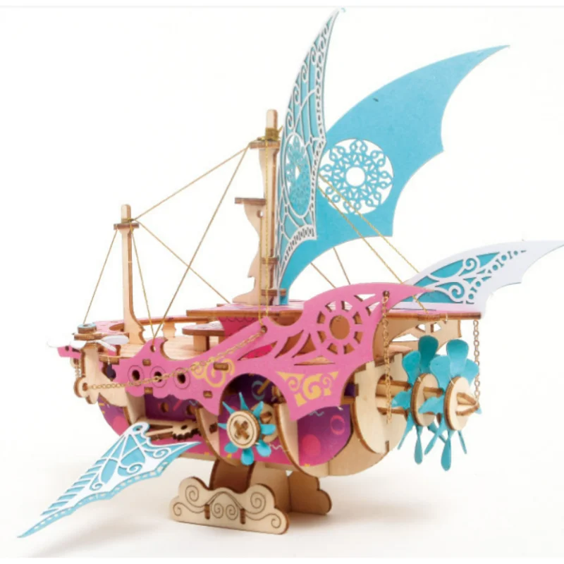 DIY Fantasy Arabian Spaceship 3D Wooden Steampunk Toy Model Building Block Kits Assembly Jigsaw Toy Gift for Kids Adults Gift