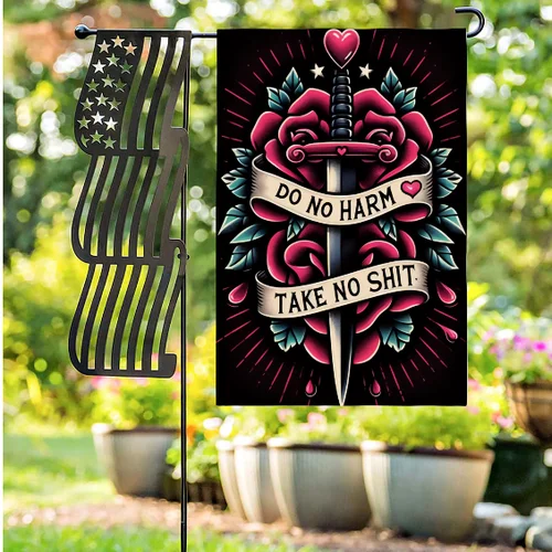 Gothic Sword Roses Heart Welcome Home Sign Garden Flag Decor Outdoor USA 12 x 18 IIX WZZ yyi