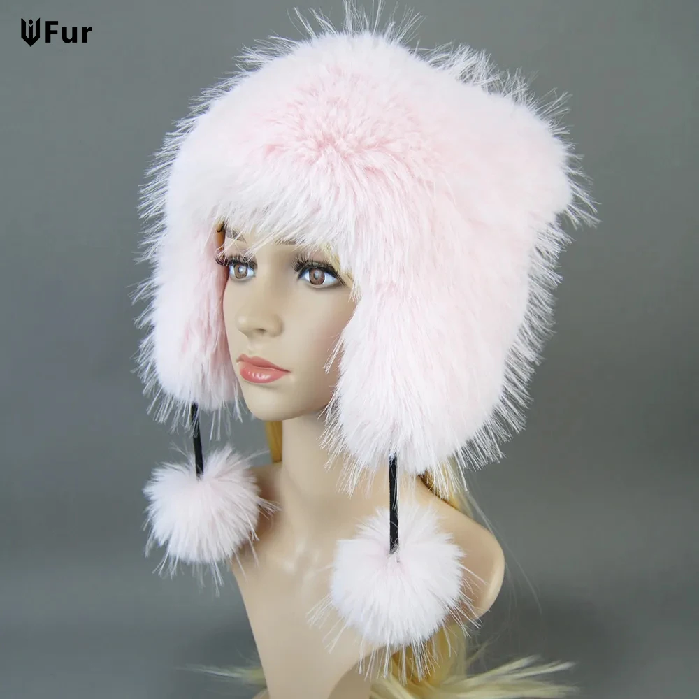 

Winter False Fur Hat Women Hat with Ear False Raccoon Fur Caps Russian Women Bomber Hats Bonnets Trapper Cap False Hat Wholesale