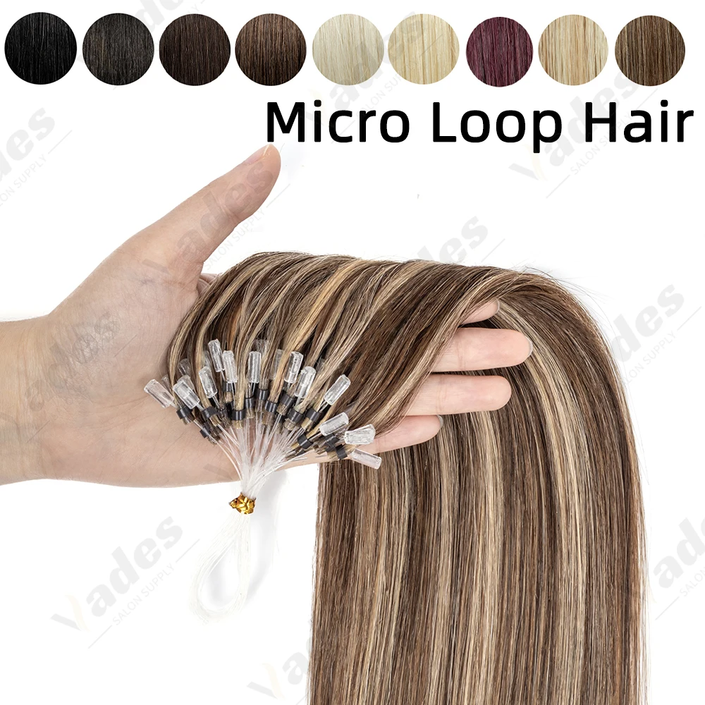 50G Micro Loop Hair Extensions Human Hair Soft Keration Glue With Micro Loop Line Straight Natural Hair Micro Link HairPieces
