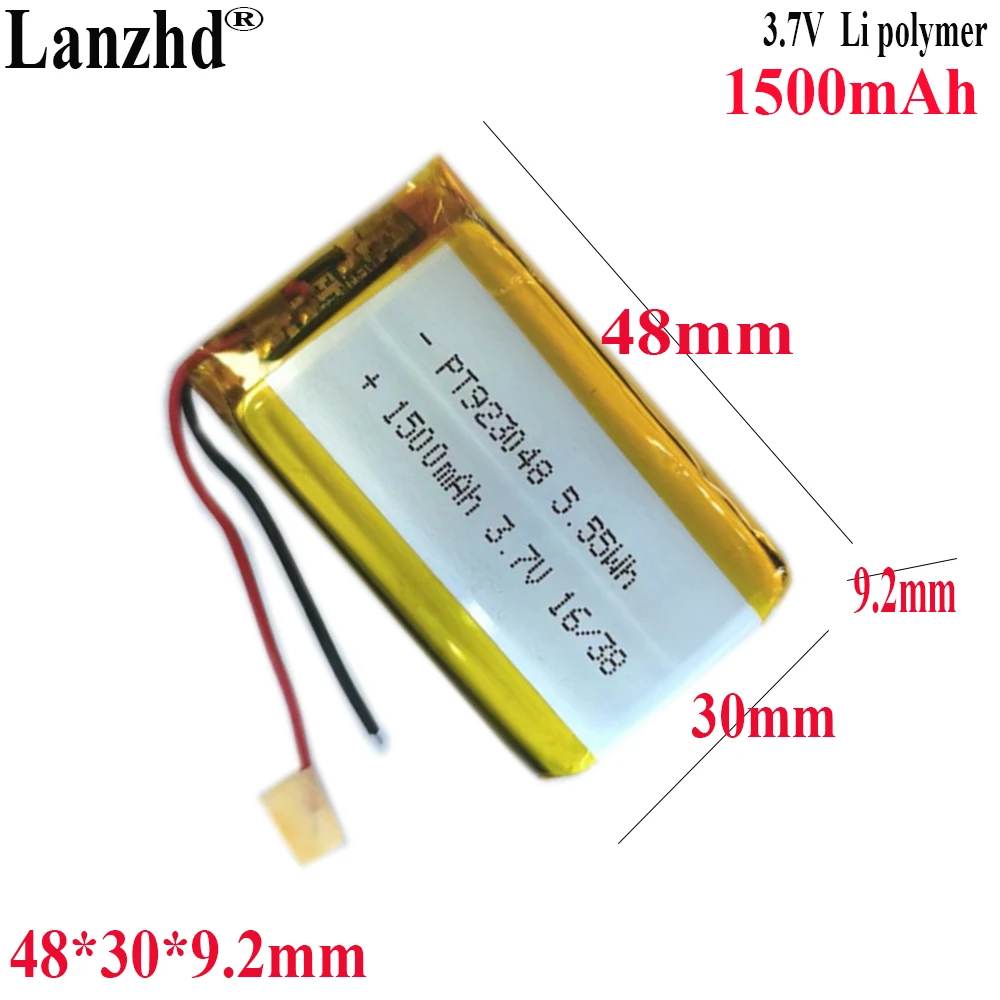 

3.7V Li Polymer Batteries 1500mAh 48*30*9mm Soft package battery For smart audio LED luminaires GPS navigation Bluetooth 923048