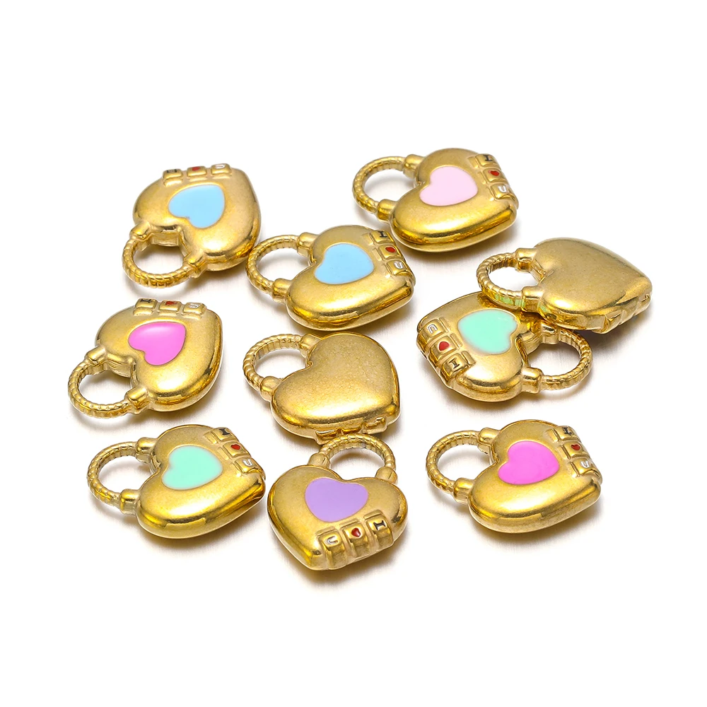 

5pcs Stainless Steel Enamel Heart Charms Lock Pendant for DIY Women Necklace Jewelry Making Bracelet Supplies Earrings Findings