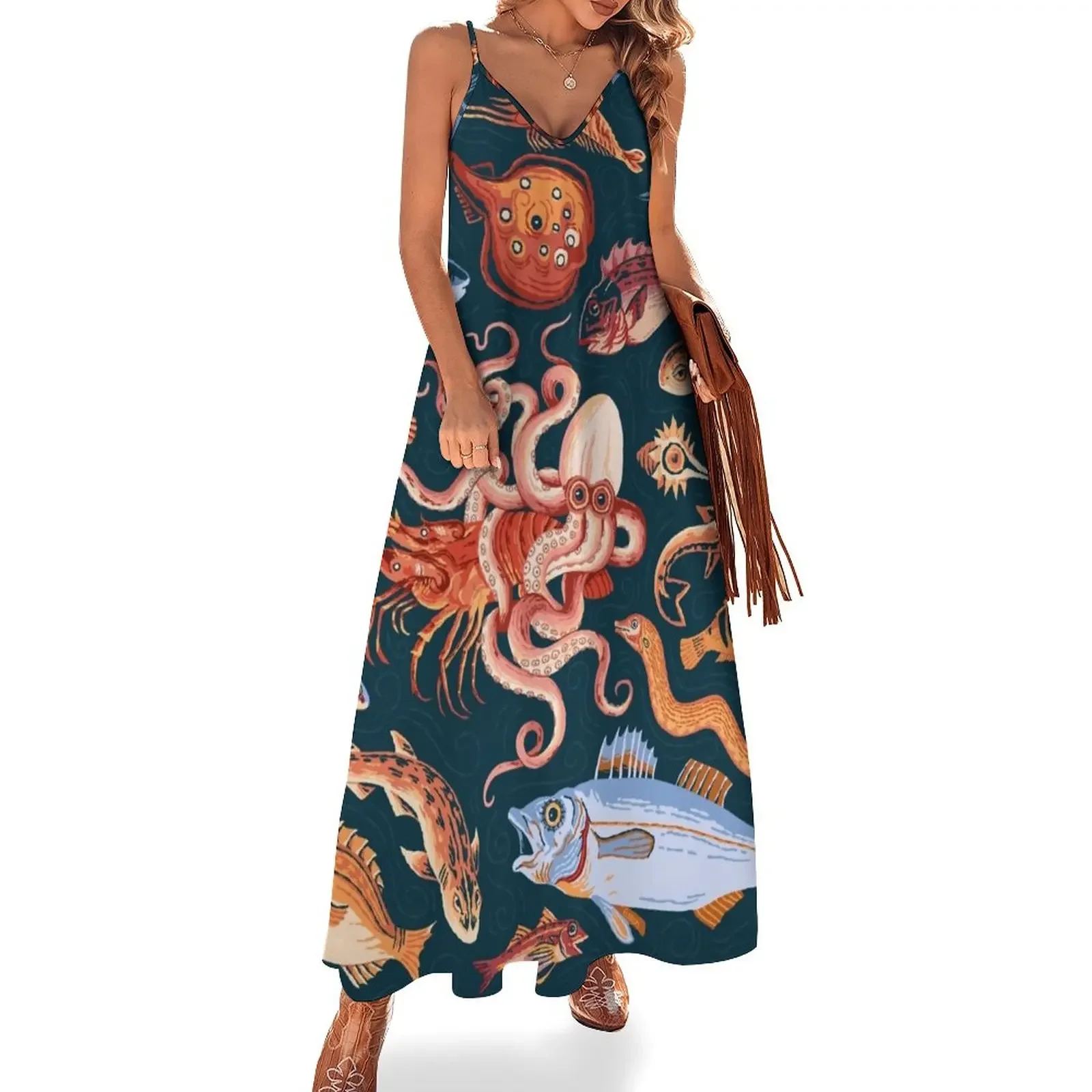 

Pompeii Marine Mosaic Sleeveless Dress luxury woman party dress women's evening dress 2024 Summer skirt clothes for women