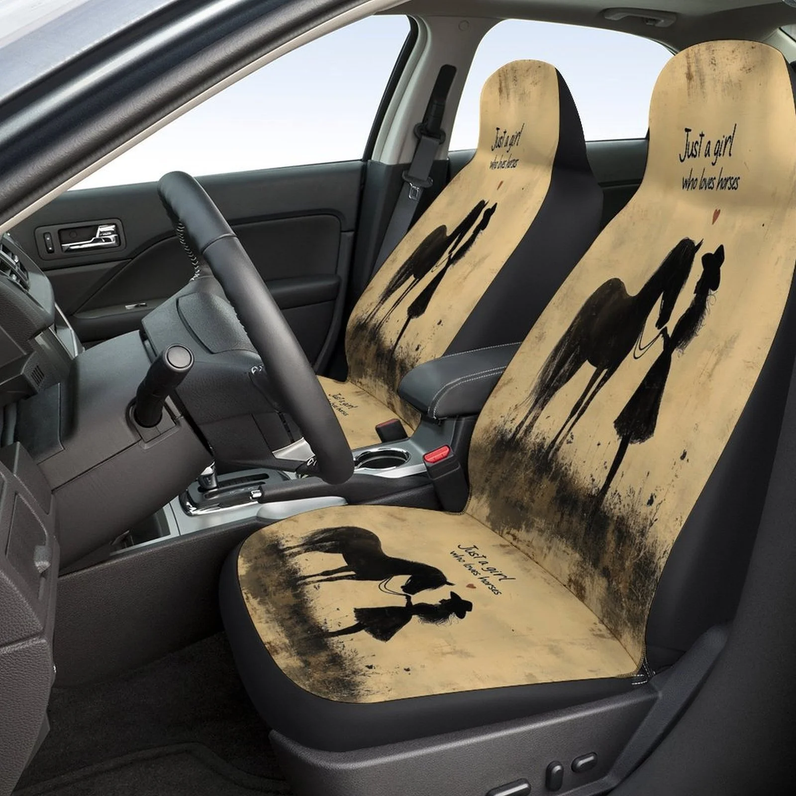 Set Of Car Seat Covers Featuring A Horse Lover'S Silhouette, Suitable For Various Vehicles. Stylish And Breathable, These Decora