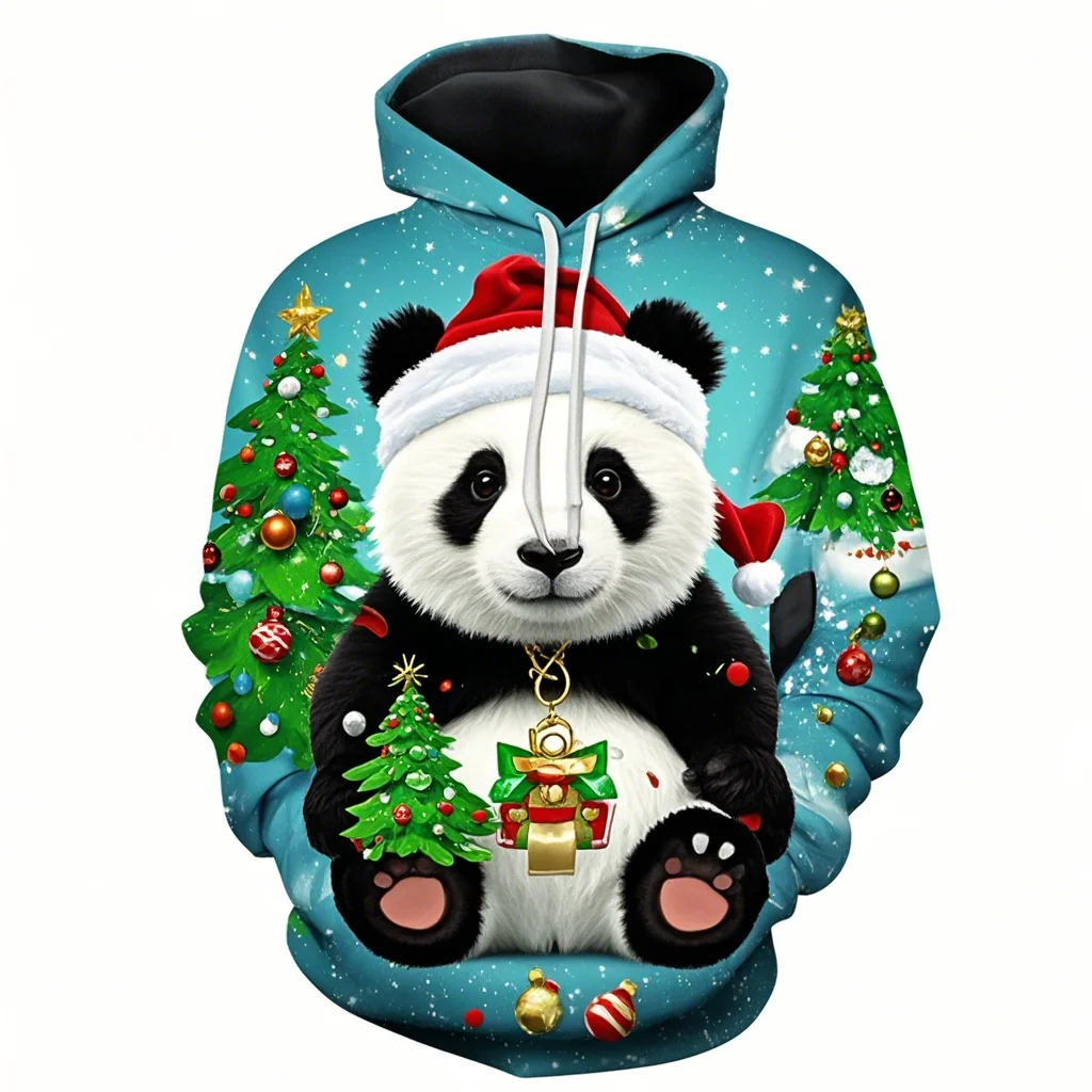 

Cute Panda Santa Claus Graphic Sweatshirts Kawaii Animal 3D Printed Hoodies For Men Clothes Funny Unisex Pullovers Women Hoody