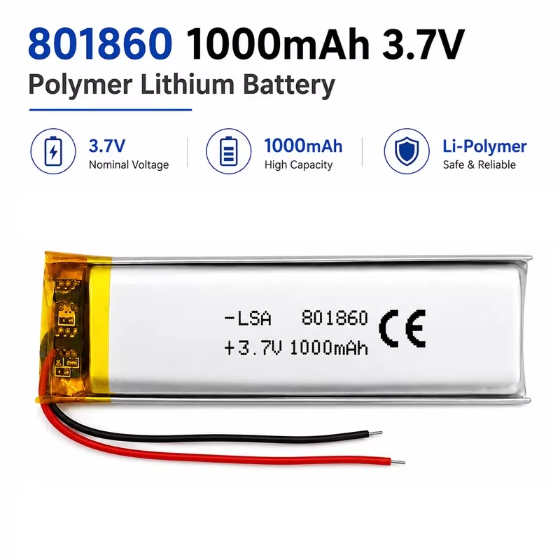 1000mAh 3.7V 801860 Rechargeable Polymer Lithium Battery for Scanner Smart Wearable Bluetooth Speaker LED Lights Electronic Toys
