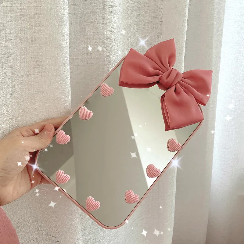 

CSHOU200 bow-knot Desktop Makeup Mirror Desktop Princess Mirror Cute Girl Student Dressing Pink Mirror Portable Folding Mirror
