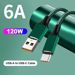120W 6A USB Type C Cable Fast Charging Data Line Durable Super Speed Extra Thick For OPPO VIVO Oneplus Xiaomi Huawei 1/2/3m