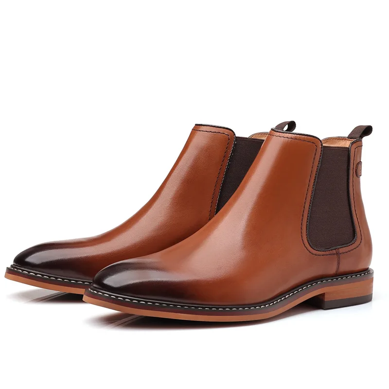 Fashion Mens Short Chelsea Boots Luxury Genuine Leather 2026 Spring New Outdoor Elegant Black Ankle Wedding Social Shoes Man