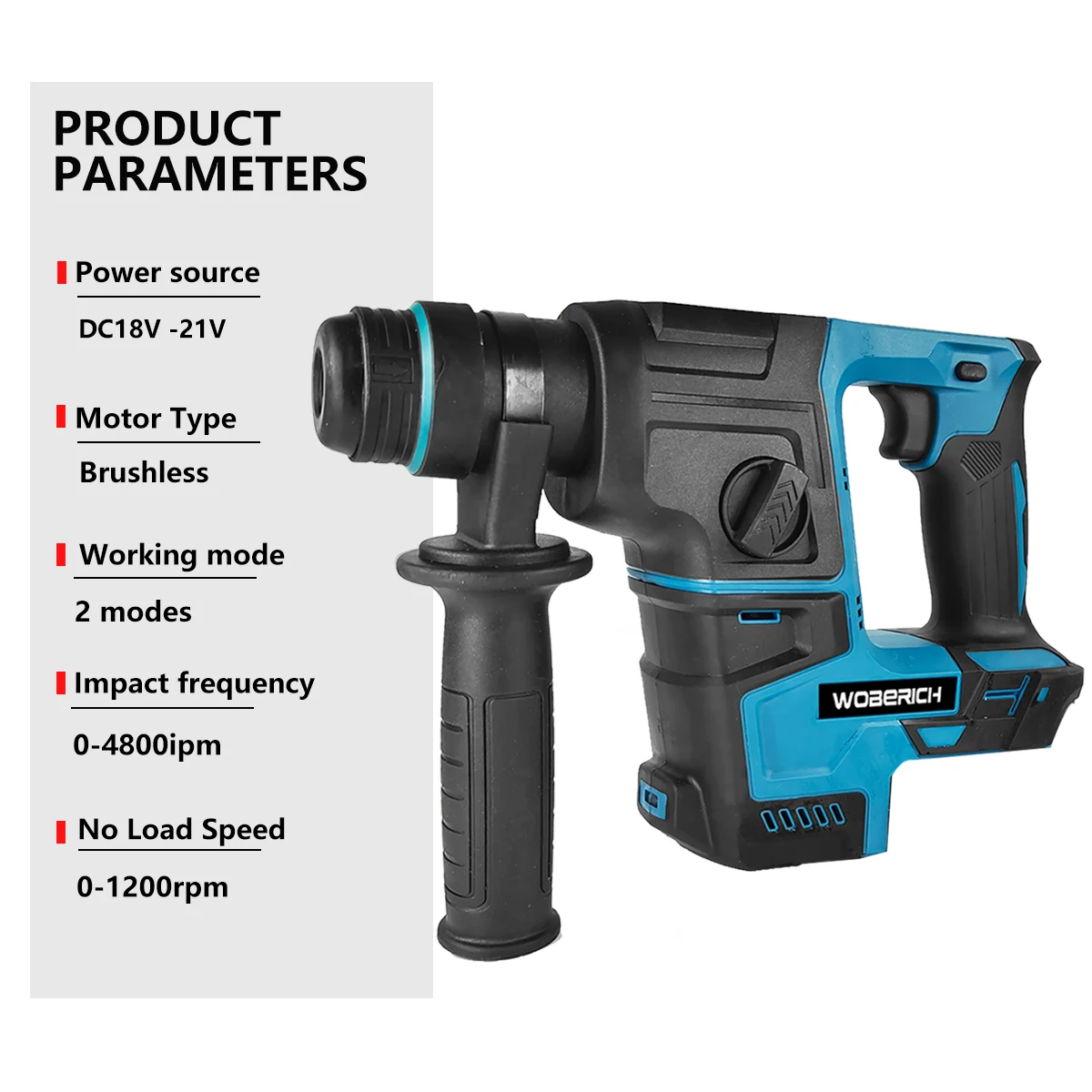 Brushless Handheld Cordless Rotary Hammer Impact Drill Rechargeable Electric Hammer Drill Impact Function for 18V Makita Battery