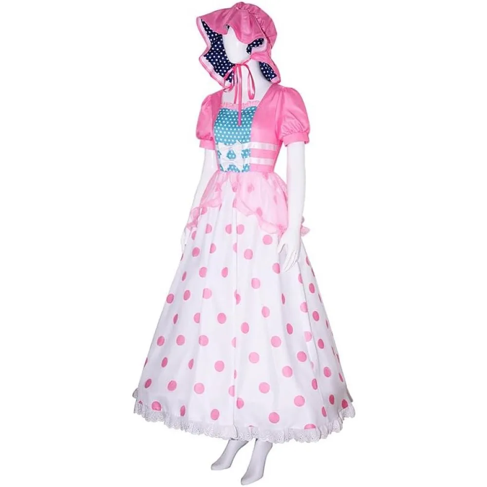 Volwassen Bo Peep-kostuums Herderin Cosplay Damesjurk met hoed voor Halloween Cosplay-kostuums