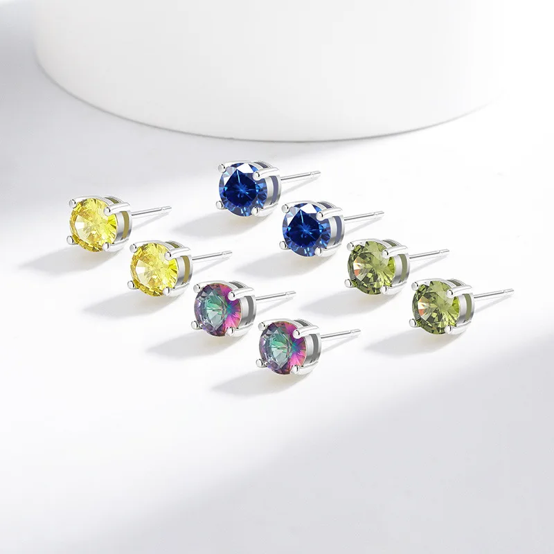 

925 Sterling Silver Fashion Light Luxury Versatile 0.5 Carat Four-claw Zircon Earrings Birthday Anniversary Party Gift