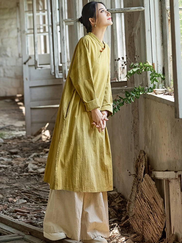 Chinese Style Women Cotton Linen Long Dress New Arrival 2025 Spring Vintage  Stand Collar Loose Female Casual Dresses M1602 - AliExpress 200000345