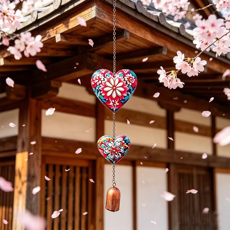 1Pc Colorful Heart-Shaped Wind Chime, Metal Wind Chime—Produces a Soothing and Tranquil Sound