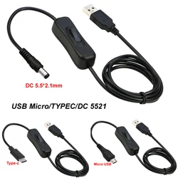 1.2M USB-유형 C 케이블/USB-마이크로 USB 케이블/USB-DC 5521 전원 케이블(전화, LED, USB 팬, USB 램프 등용 스위치 포함)